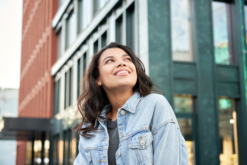 woman standing in front of building